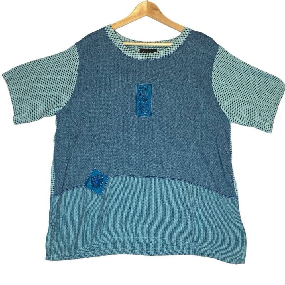 Vintage Alexandria Pierce Patchwork Top Womens XL Artisanal Retro Boho Artsy 80s